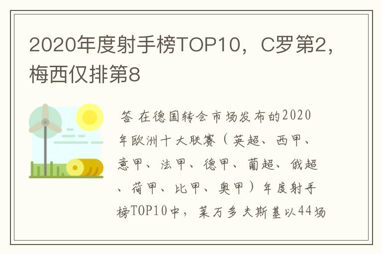 2020年度射手榜TOP10,C罗第2,梅西仅排第8
