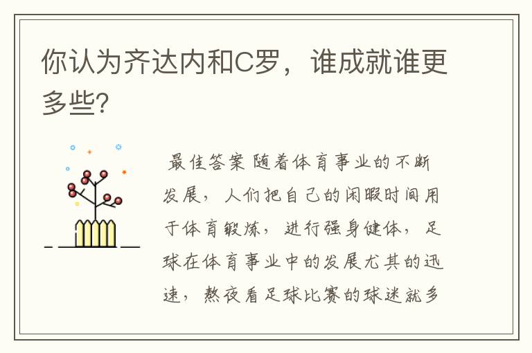 你认为齐达内和C罗,谁成就谁更多些?