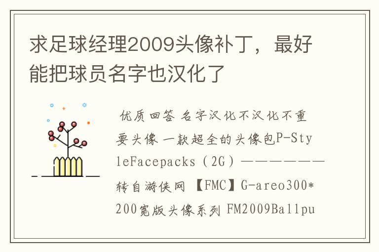 求足球经理2009头像补丁,最好能把球员名字也汉化了