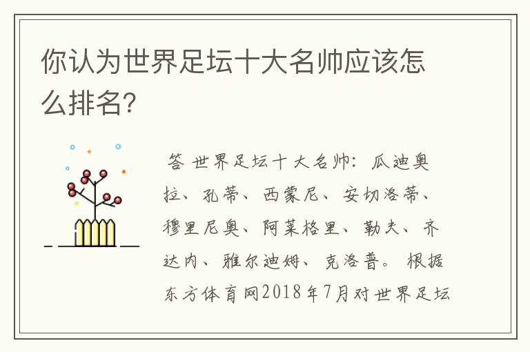 你认为世界足坛十大名帅应该怎么排名?