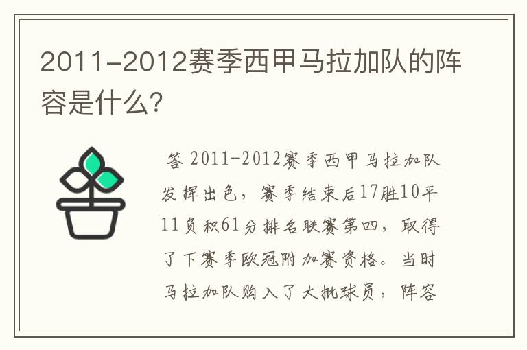 2011-2012赛季西甲马拉加队的阵容是什么?