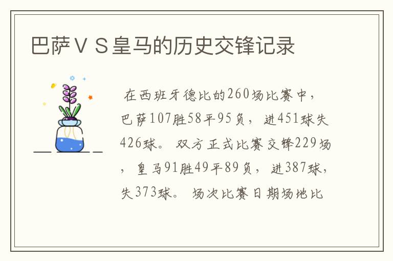 巴萨VS皇马的历史交锋记录
