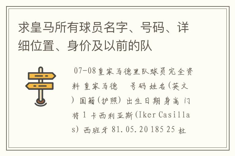 求皇马所有球员名字、号码、详细位置、身价及以前的队