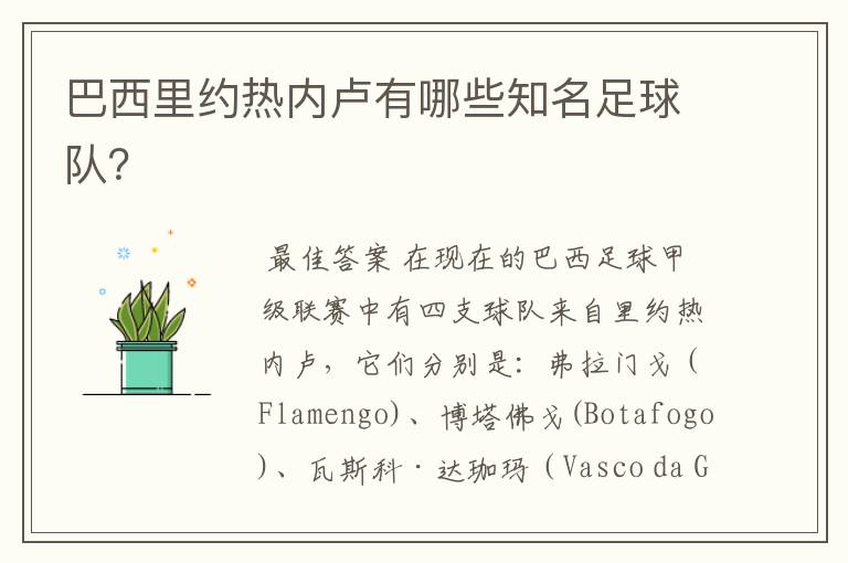 巴西里约热内卢有哪些知名足球队?