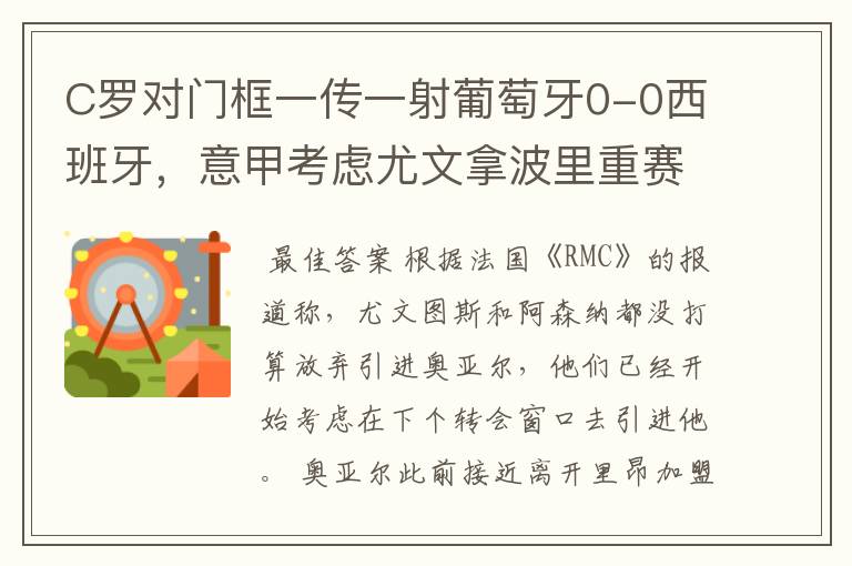 C罗对门框一传一射葡萄牙0-0西班牙,意甲考虑尤文拿波里重赛