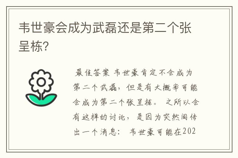 韦世豪会成为武磊还是第二个张呈栋?