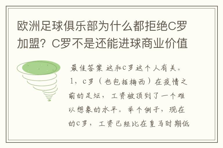 欧洲足球俱乐部为什么都拒绝C罗加盟?C罗不是还能进球商业价值也很高吗?