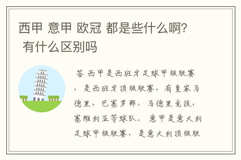 西甲 意甲 欧冠 都是些什么啊? 有什么区别吗