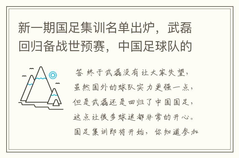 新一期国足集训名单出炉,武磊回归备战世预赛,中国足球队的整体实力如何?