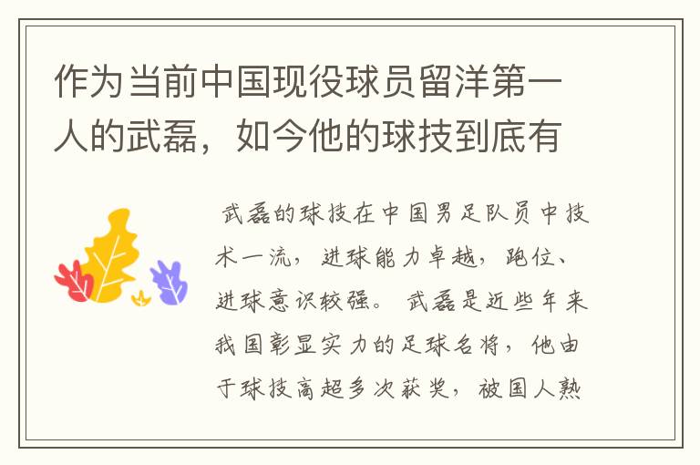 作为当前中国现役球员留洋第一人的武磊,如今他的球技到底有多牛?
