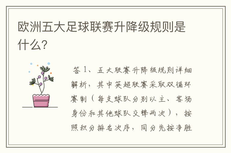 欧洲五大足球联赛升降级规则是什么?
