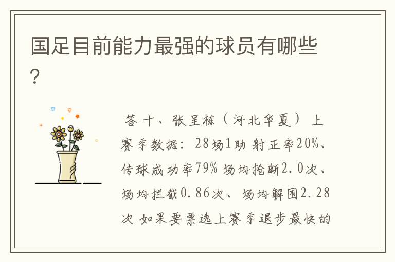 国足目前能力最强的球员有哪些?