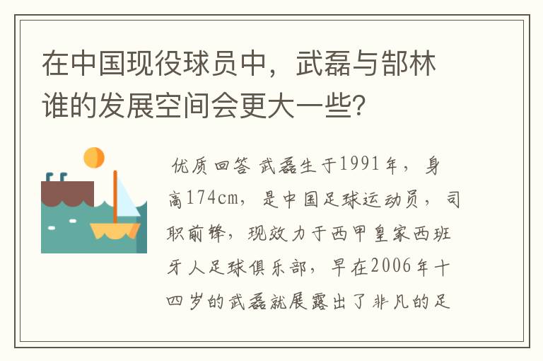 在中国现役球员中,武磊与郜林谁的发展空间会更大一些?