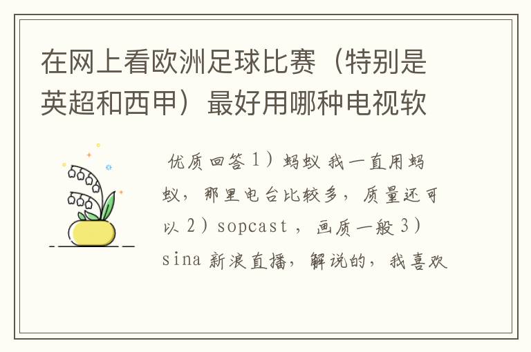 在网上看欧洲足球比赛(特别是英超和西甲)最好用哪种电视软件呢?