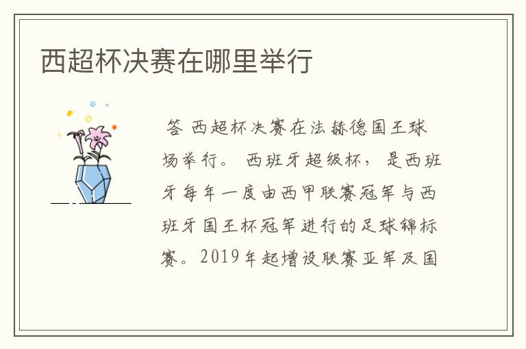 西超杯决赛在哪里举行