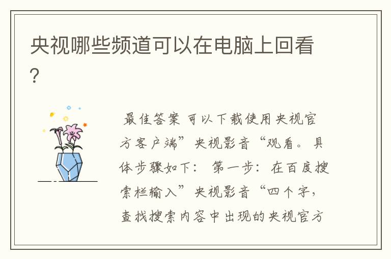 央视哪些频道可以在电脑上回看?