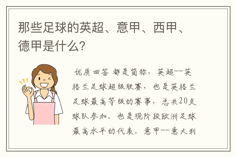那些足球的英超、意甲、西甲、德甲是什么?
