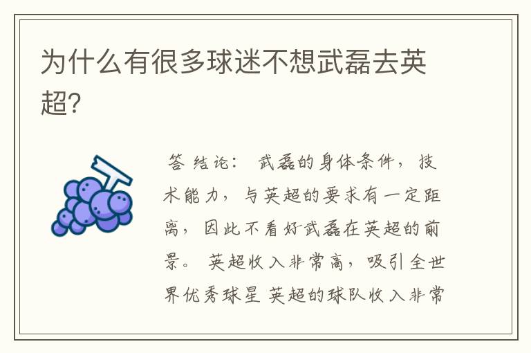 为什么有很多球迷不想武磊去英超?