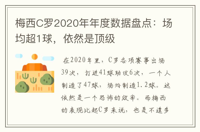 梅西C罗2020年年度数据盘点:场均超1球,依然是顶级