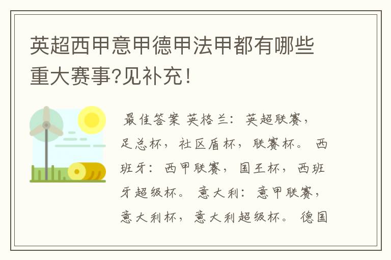 英超西甲意甲德甲法甲都有哪些重大赛事?见补充!