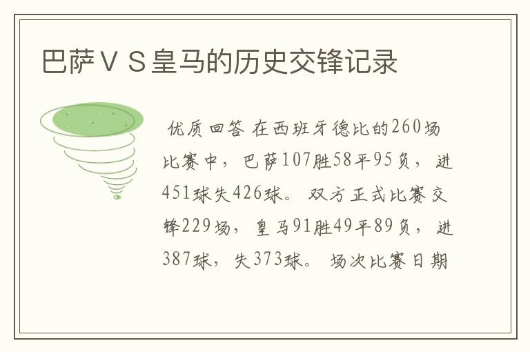 巴萨VS皇马的历史交锋记录