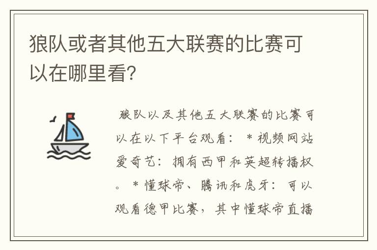 狼队或者其他五大联赛的比赛可以在哪里看?