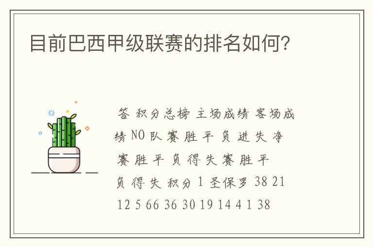 目前巴西甲级联赛的排名如何?