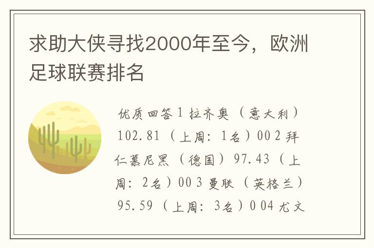 求助大侠寻找2000年至今,欧洲足球联赛排名