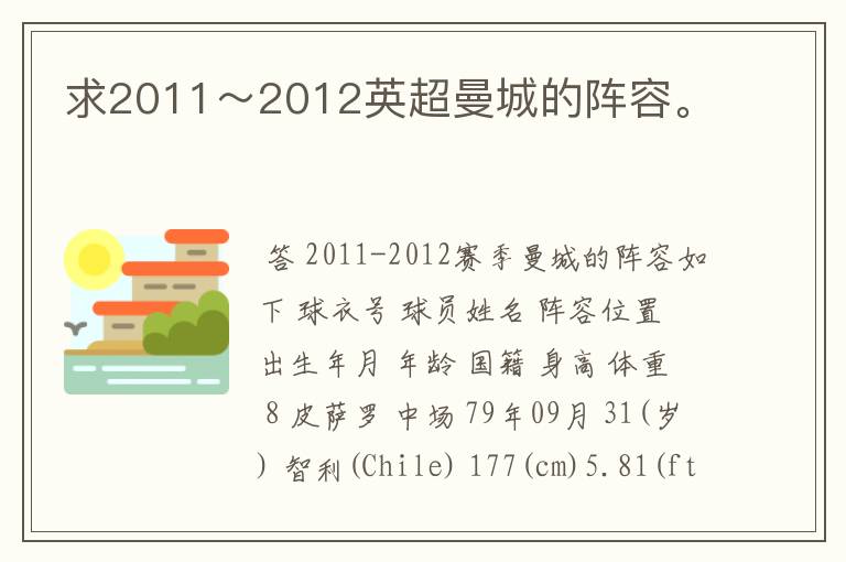 求2011~2012英超曼城的阵容。