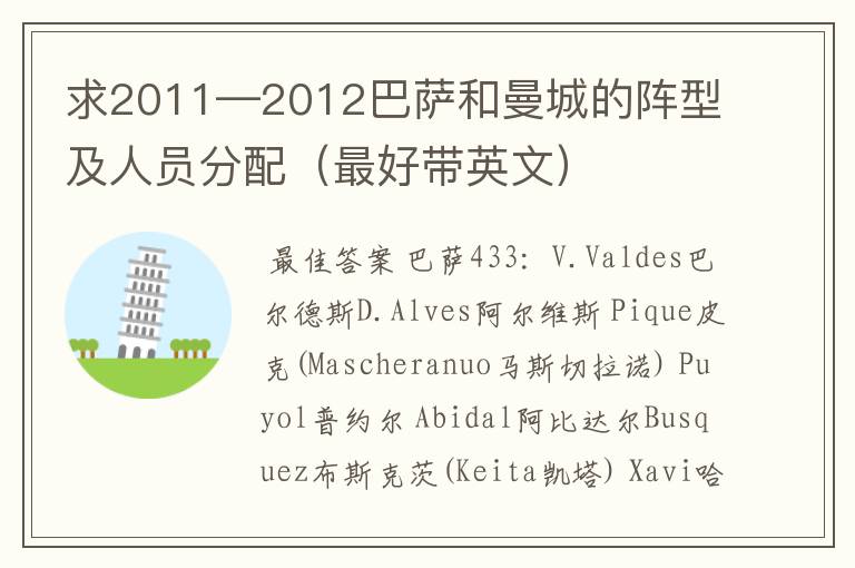 求2011—2012巴萨和曼城的阵型及人员分配(最好带英文)