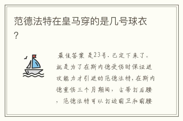 范德法特在皇马穿的是几号球衣?