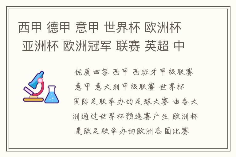 西甲 德甲 意甲 世界杯 欧洲杯 亚洲杯 欧洲冠军 联赛 英超 中超 分别是什么意思啊?