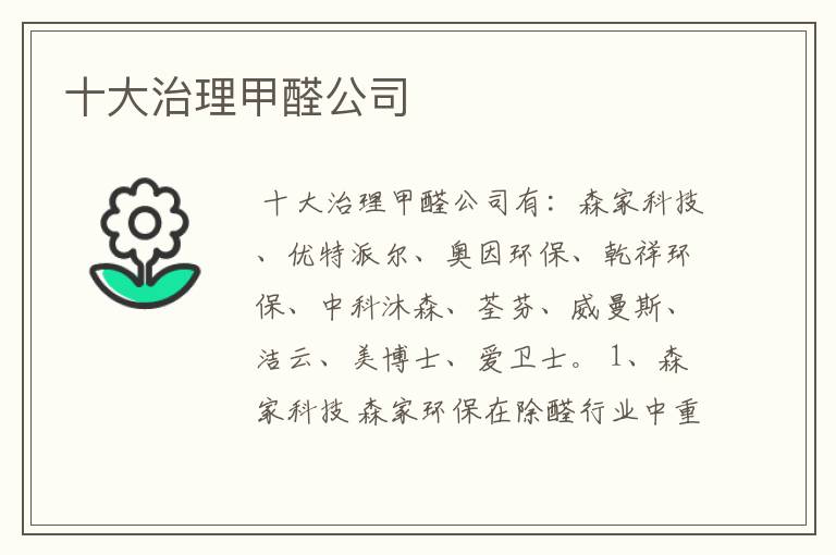 十大治理甲醛公司