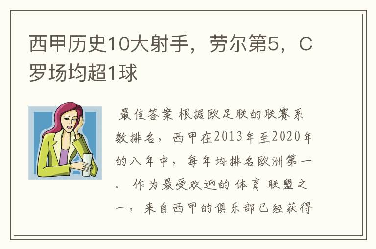 西甲历史10大射手,劳尔第5,C罗场均超1球