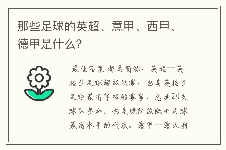 那些足球的英超、意甲、西甲、德甲是什么？