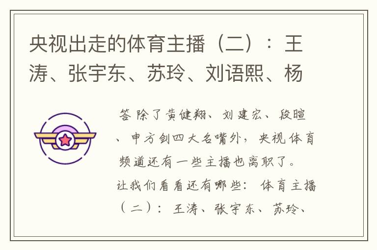央视出走的体育主播(二):王涛、张宇东、苏玲、刘语熙、杨茗茗-