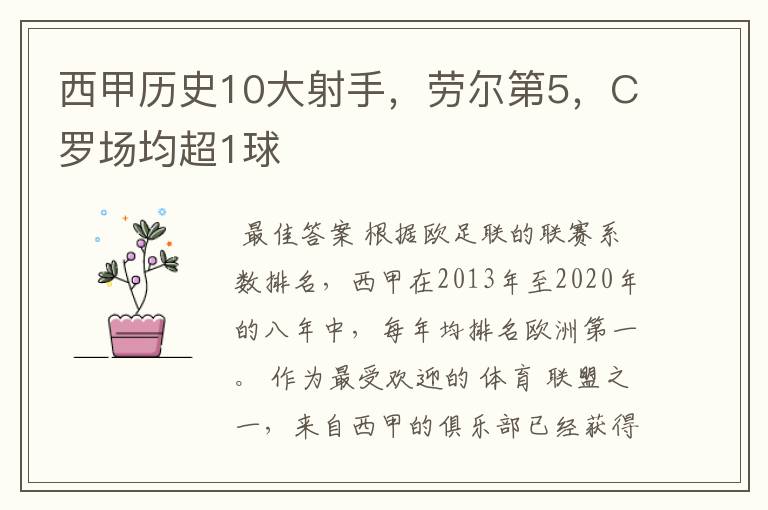 西甲历史10大射手,劳尔第5,C罗场均超1球