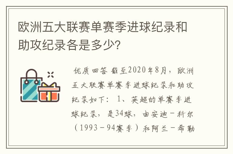欧洲五大联赛单赛季进球纪录和助攻纪录各是多少?