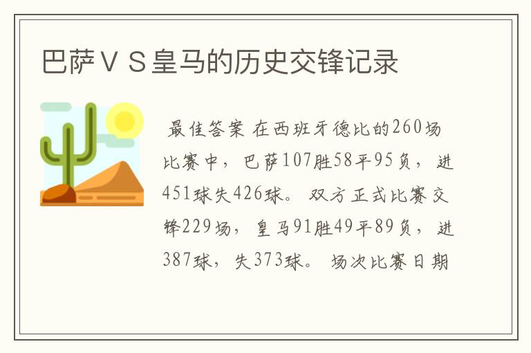 巴萨VS皇马的历史交锋记录