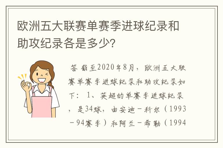 欧洲五大联赛单赛季进球纪录和助攻纪录各是多少?