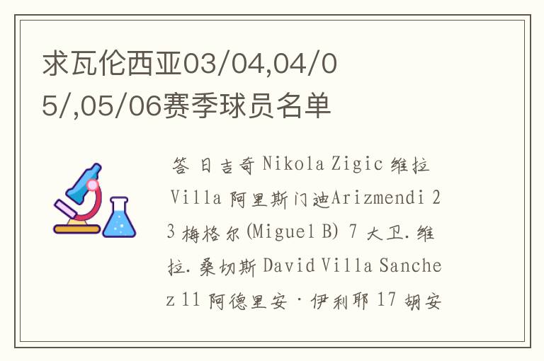 求瓦伦西亚03/04,04/05/,05/06赛季球员名单