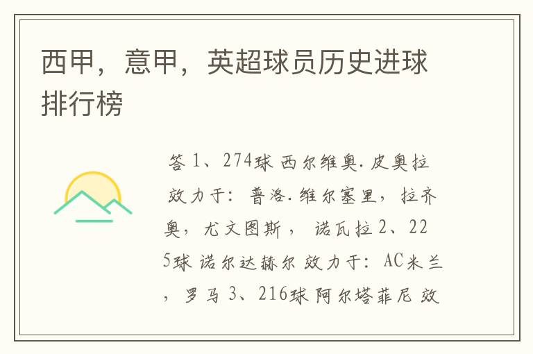 西甲,意甲,英超球员历史进球排行榜