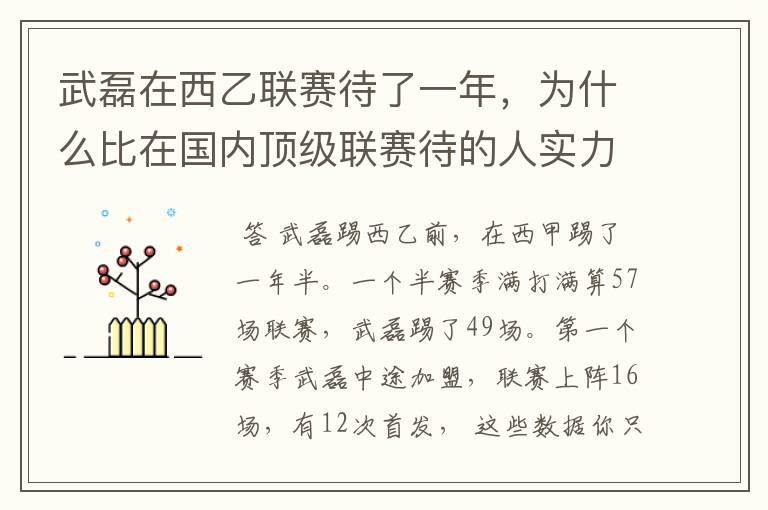 武磊在西乙联赛待了一年,为什么比在国内顶级联赛待的人实力高出那么多?