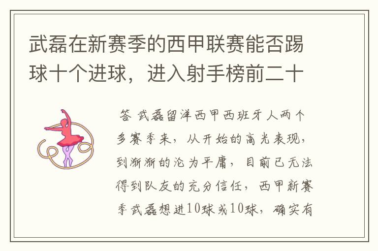 武磊在新赛季的西甲联赛能否踢球十个进球,进入射手榜前二十?