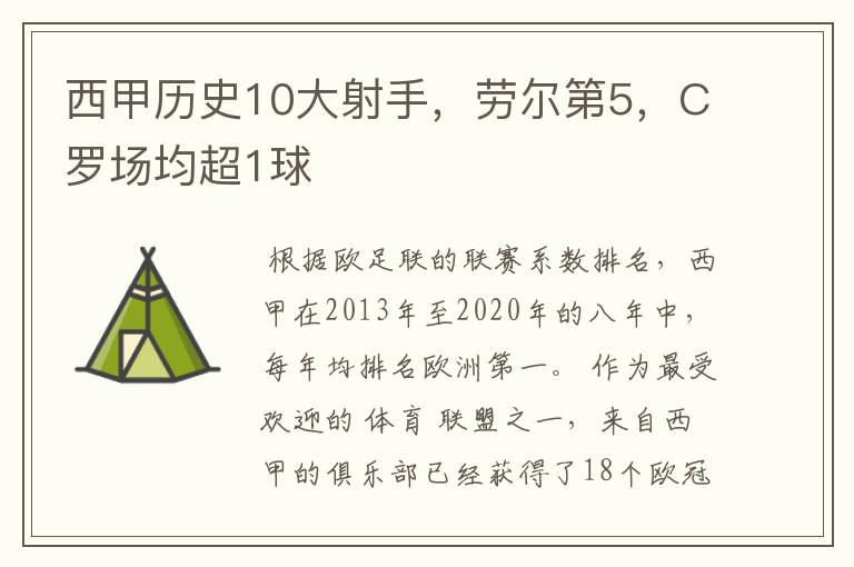 西甲历史10大射手,劳尔第5,C罗场均超1球