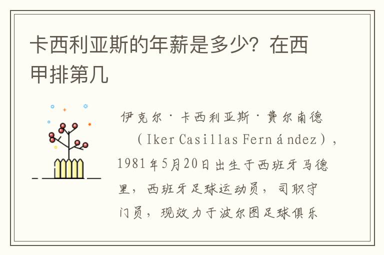 卡西利亚斯的年薪是多少？在西甲排第几