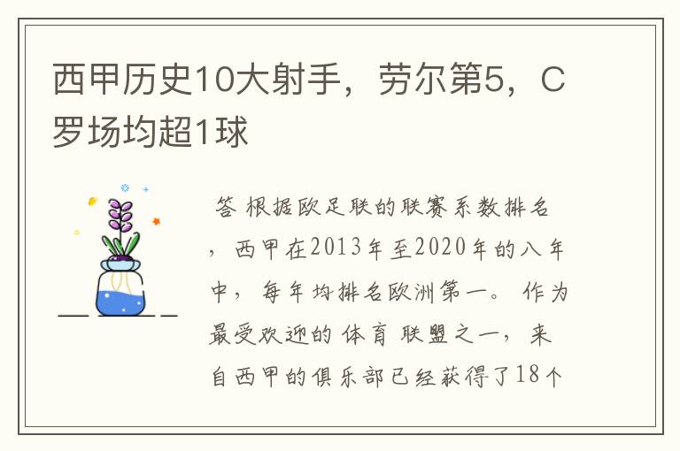 西甲历史10大射手,劳尔第5,C罗场均超1球