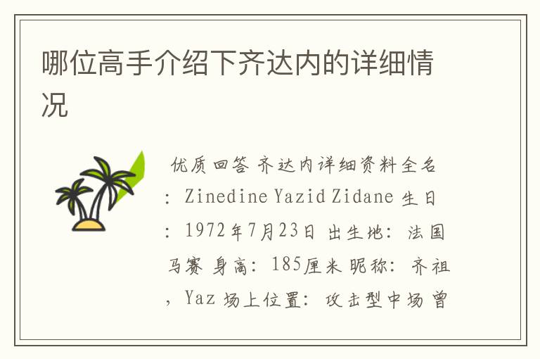 哪位高手介绍下齐达内的详细情况