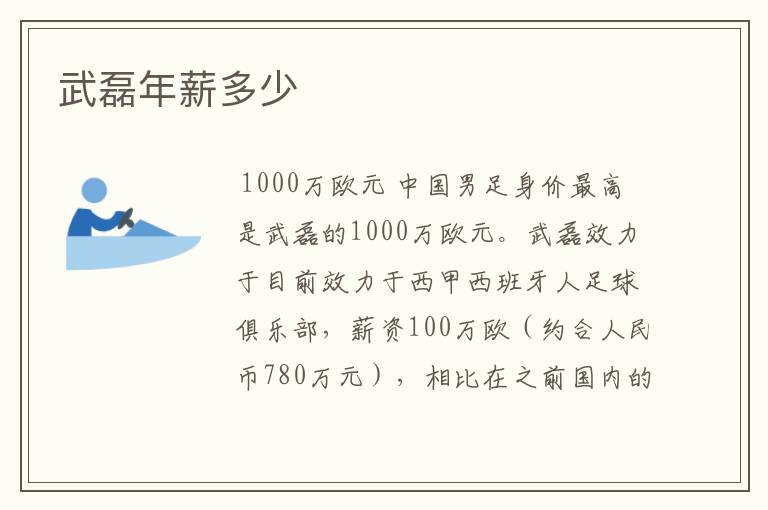 武磊年薪多少