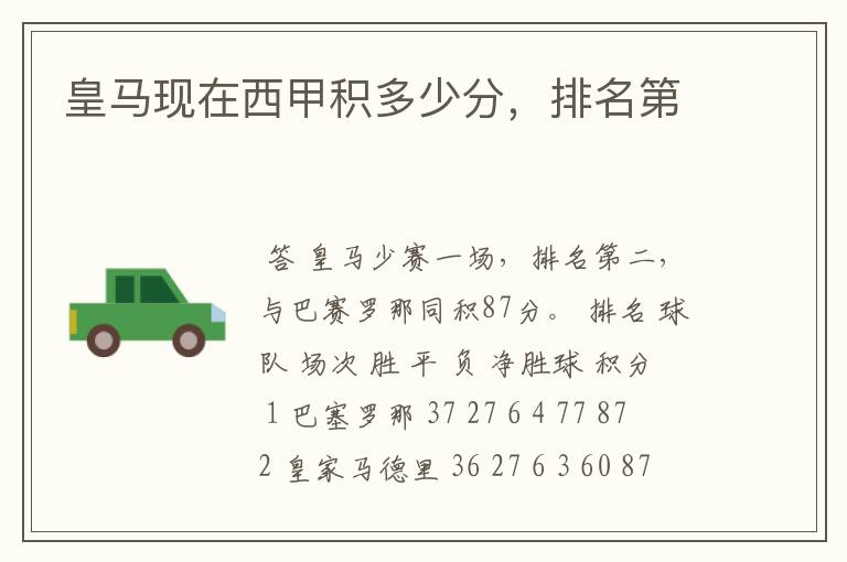 皇马现在西甲积多少分,排名第